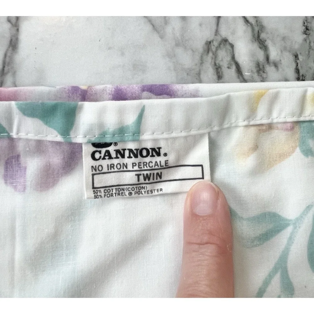 Cannon Vtg Twin Flat Sheet Floral Pink Purple Yellow Rose Cottagecore USA